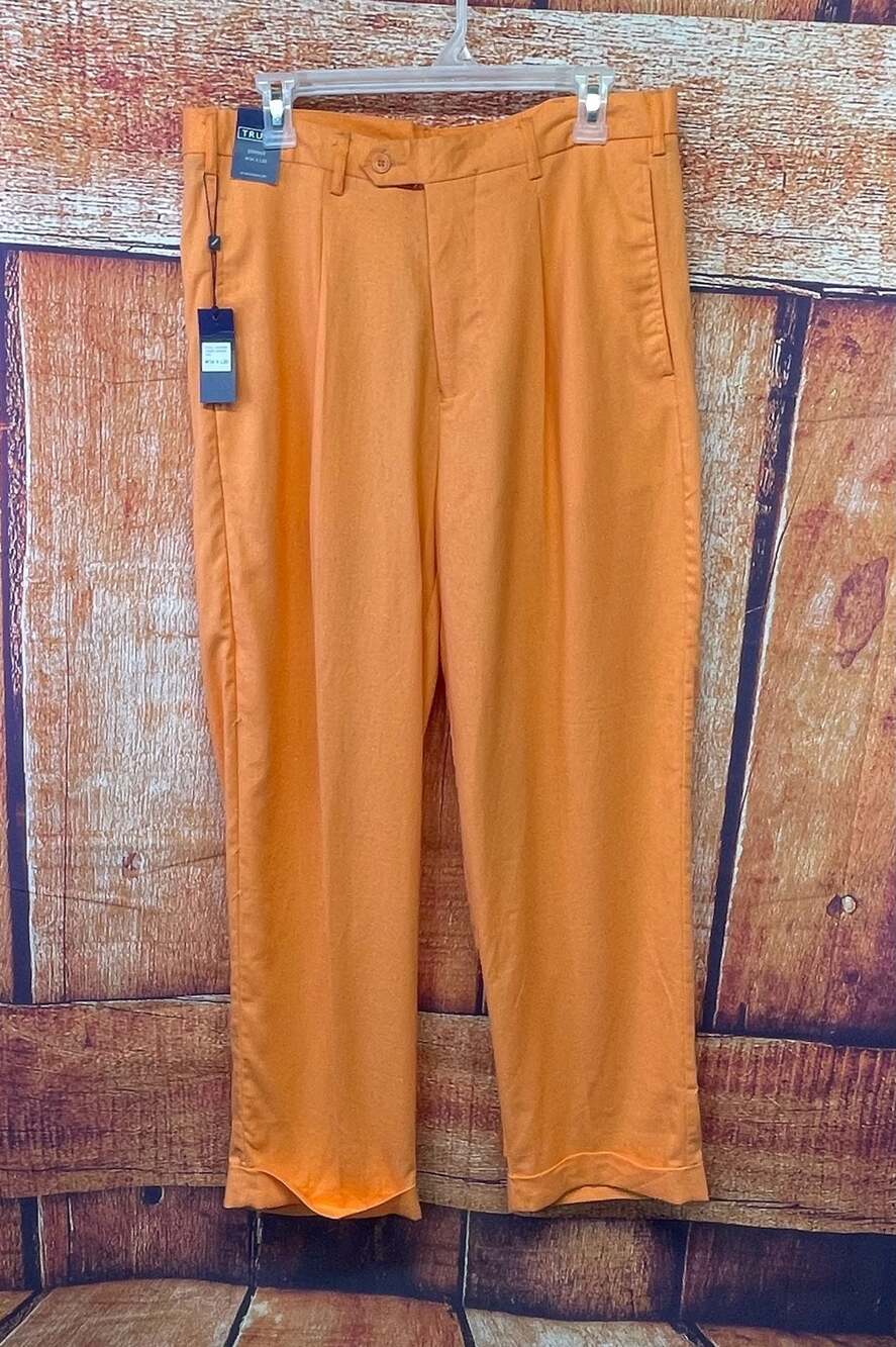 Trust Men's Orange Pleated Trousers Size 34x30 NWT